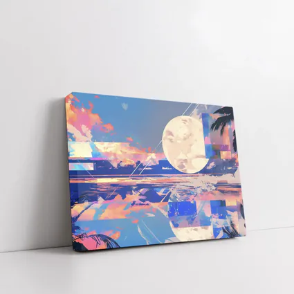 Collage Moon Tropical Beach Sunset Art