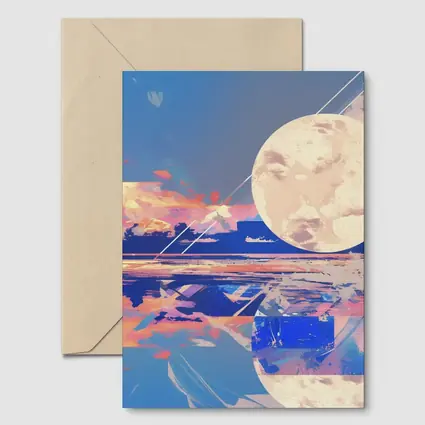 Collage Moon Tropical Beach Sunset Art