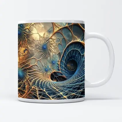 Fractal Web Spiral Abstract Blue Gold