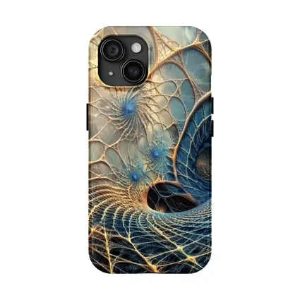 Fractal Web Spiral Abstract Blue Gold