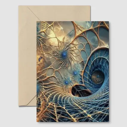 Fractal Web Spiral Abstract Blue Gold