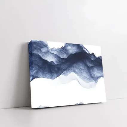 Dark Blue Ink Wash Mountain Landscape Art