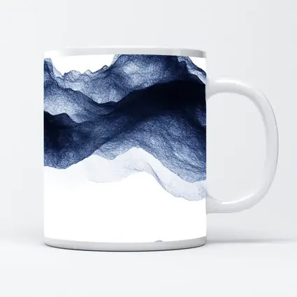 Dark Blue Ink Wash Mountain Landscape Art