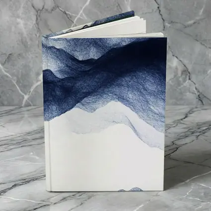 Dark Blue Ink Wash Mountain Landscape Art