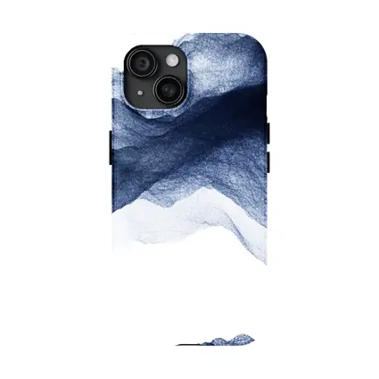 Dark Blue Ink Wash Mountain Landscape Art