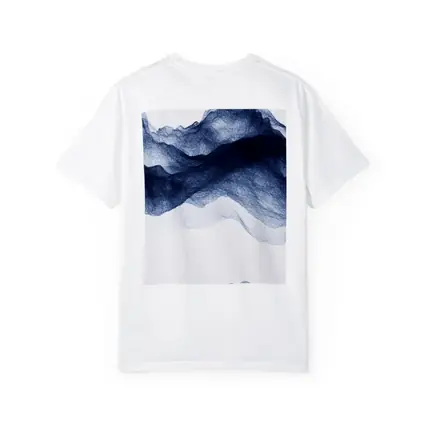 Dark Blue Ink Wash Mountain Landscape Art