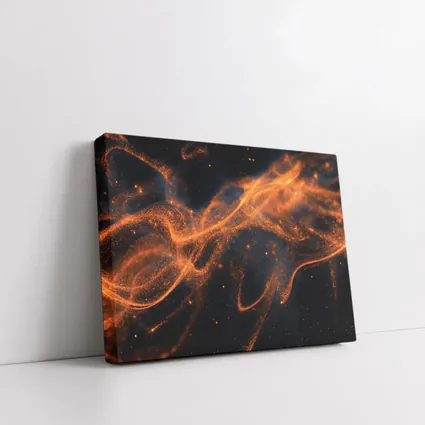 Orange Fire Particles Flowing Dark Space