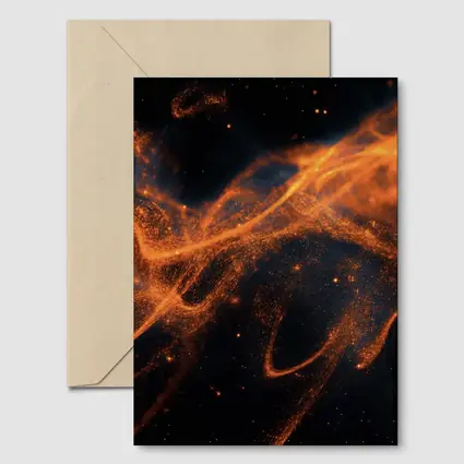 Orange Fire Particles Flowing Dark Space