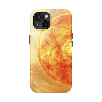 Golden Fractal Orb Swirling Orange Abstract