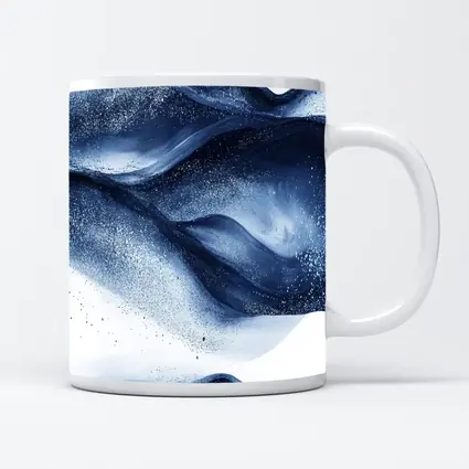 Dark Navy Blue Abstract Fluid Ink Art
