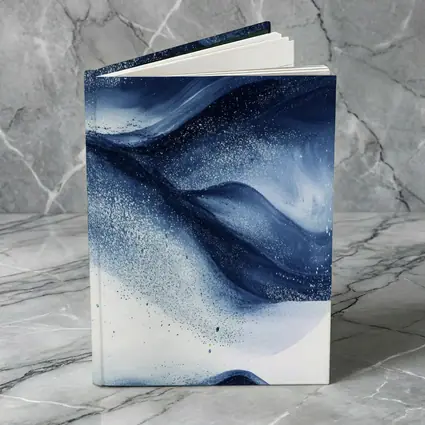 Dark Navy Blue Abstract Fluid Ink Art
