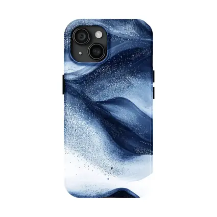 Dark Navy Blue Abstract Fluid Ink Art