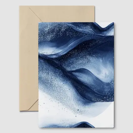 Dark Navy Blue Abstract Fluid Ink Art