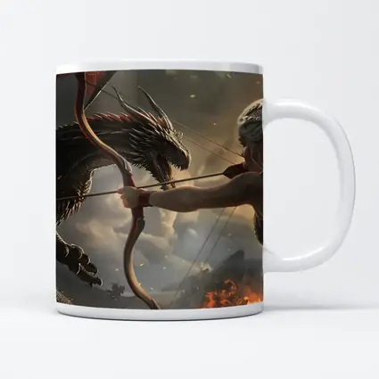 Fantasy Warrior Woman Fighting Dark Dragon