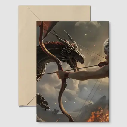 Fantasy Warrior Woman Fighting Dark Dragon