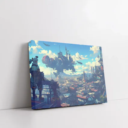 Anime Girl Overlooking Futuristic Flying City