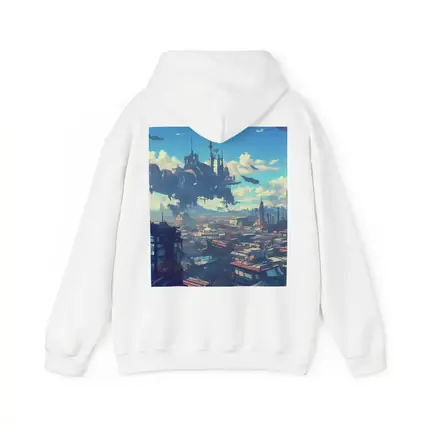 Anime Girl Overlooking Futuristic Flying City