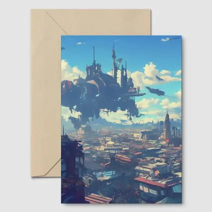 Anime Girl Overlooking Futuristic Flying City