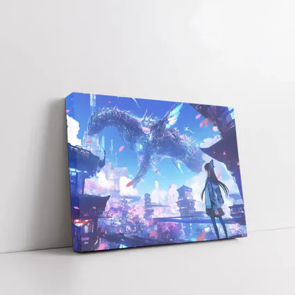 Anime Girl Dragon Fantasy Futuristic City