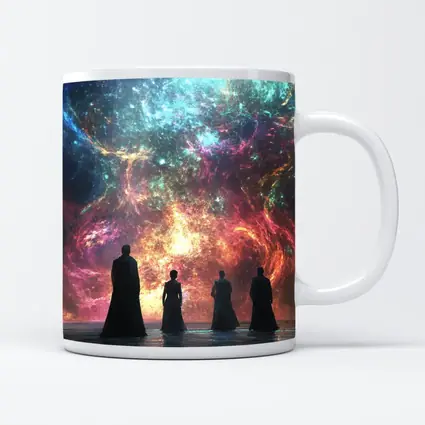 Figures Before Cosmic Nebula Fantasy Scene
