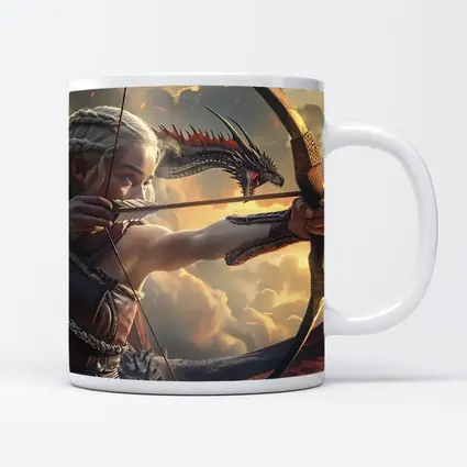 Fantasy Warrior Woman Archer Dragon Sky