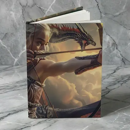 Fantasy Warrior Woman Archer Dragon Sky