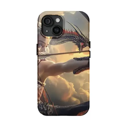 Fantasy Warrior Woman Archer Dragon Sky