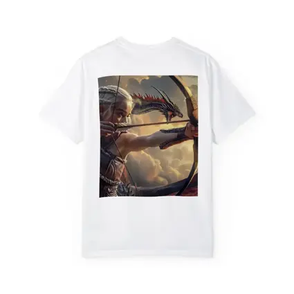 Fantasy Warrior Woman Archer Dragon Sky