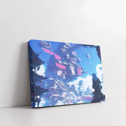 Cyberpunk Floating City Sky Anime Art