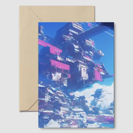 Cyberpunk Floating City Sky Anime Art