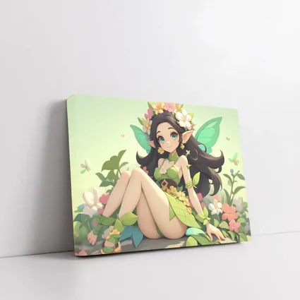 Anime Fairy Girl Sitting Among Flowers