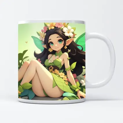Anime Fairy Girl Sitting Among Flowers