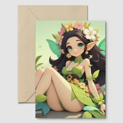 Anime Fairy Girl Sitting Among Flowers