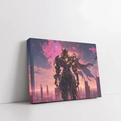 Dark Armored Warrior Anime Futuristic City Sunset