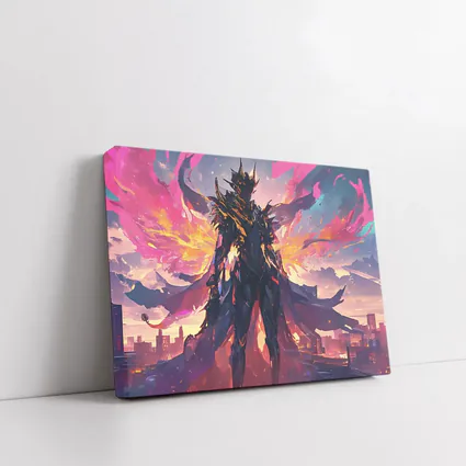 Dark Armored Warrior Anime City Sunset