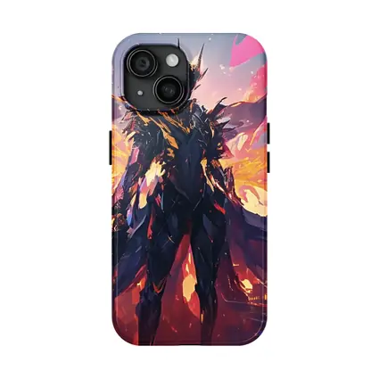 Dark Armored Warrior Anime City Sunset