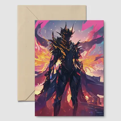 Dark Armored Warrior Anime City Sunset