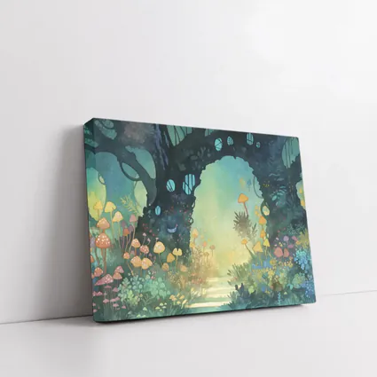 Watercolor Fantasy Forest Mushroom Garden Art