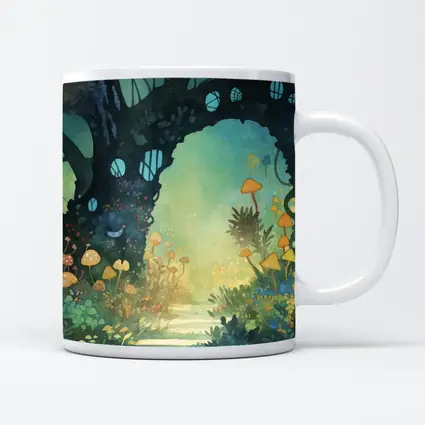 Watercolor Fantasy Forest Mushroom Garden Art