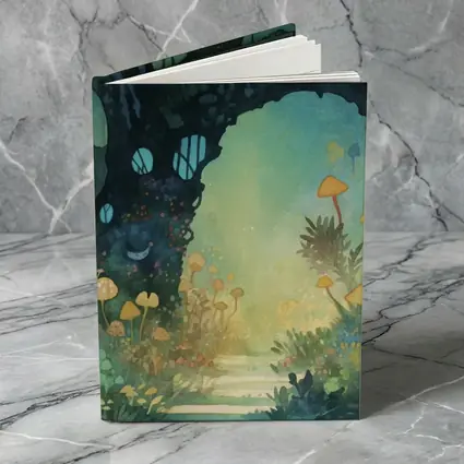 Watercolor Fantasy Forest Mushroom Garden Art