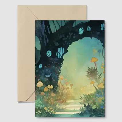 Watercolor Fantasy Forest Mushroom Garden Art