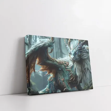 Blue Dragon With Feathers In Misty Forest
