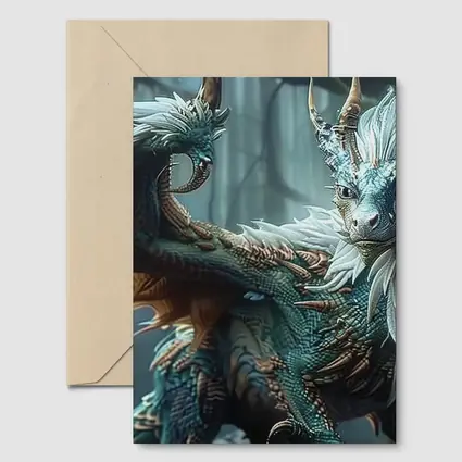 Blue Dragon With Feathers In Misty Forest
