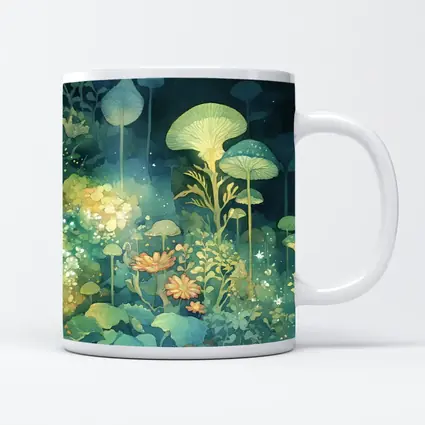 Glowing Mushrooms Fantasy Garden Watercolor Art