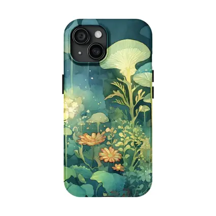 Glowing Mushrooms Fantasy Garden Watercolor Art