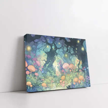 Magical Fantasy Forest Mushrooms Glowing Fireflies