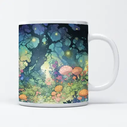 Magical Fantasy Forest Mushrooms Glowing Fireflies