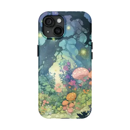 Magical Fantasy Forest Mushrooms Glowing Fireflies
