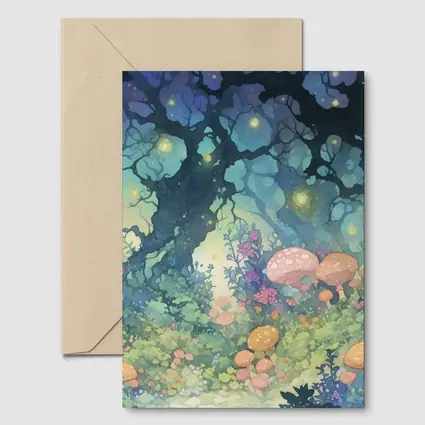 Magical Fantasy Forest Mushrooms Glowing Fireflies