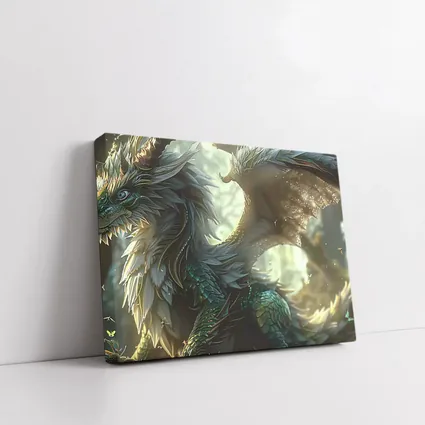 Fantasy Dragon With Feathers Forest Background